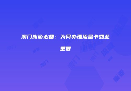 澳门旅游必备:为何办理流量卡如此重要