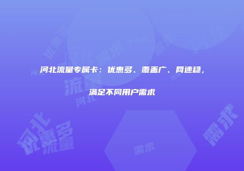 河北流量专属卡:优惠多、覆盖广、网速稳,满足不同用户需求