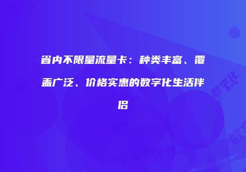 省内不限量流量卡：种类丰富、覆盖广泛、价格实惠的数字化生活伴侣