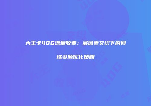 大王卡40G流量收费：多因素交织下的网络资源优化策略
