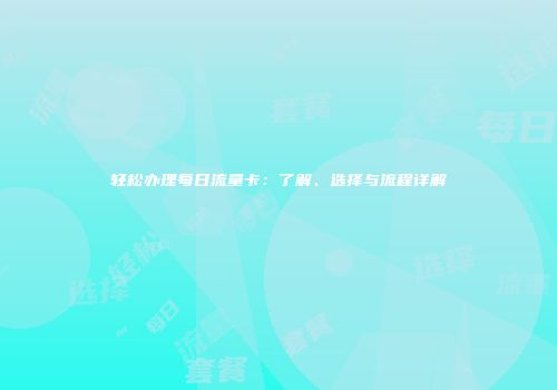 轻松办理每日流量卡:了解、选择与流程详解