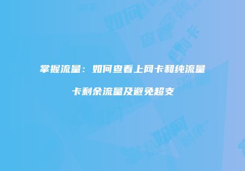 掌握流量:如何查看上网卡和纯流量卡剩余流量及避免超支