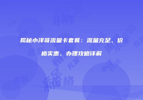 揭秘小洋哥流量卡套餐:流量充足、价格实惠,办理攻略详解