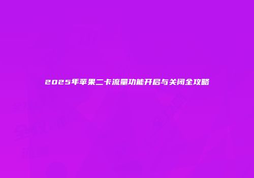 2025年苹果二卡流量功能开启与关闭全攻略