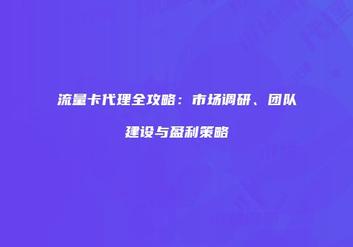 流量卡代理全攻略：市场调研、团队建设与盈利策略