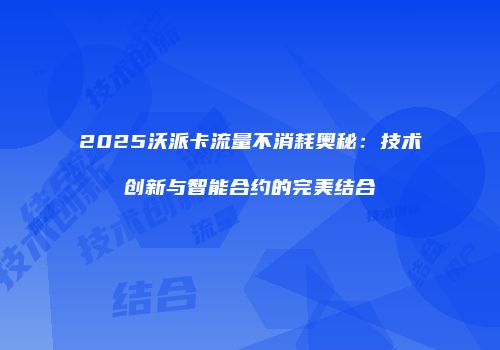 2025沃派卡流量不消耗奥秘:技术创新与智能合约的完美结合