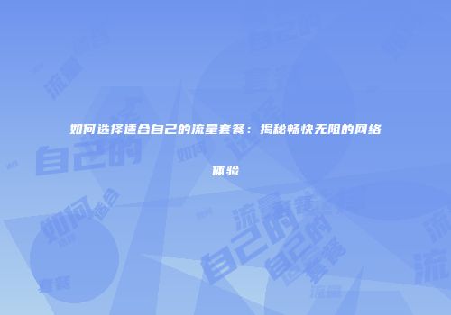 如何选择适合自己的流量套餐：揭秘畅快无阻的网络体验
