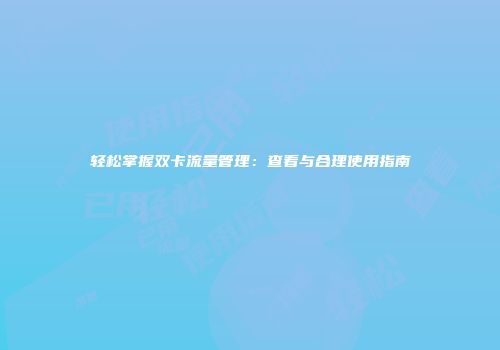 轻松掌握双卡流量管理:查看与合理使用指南