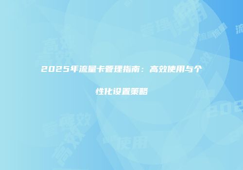 2025年流量卡管理指南：高效使用与个性化设置策略