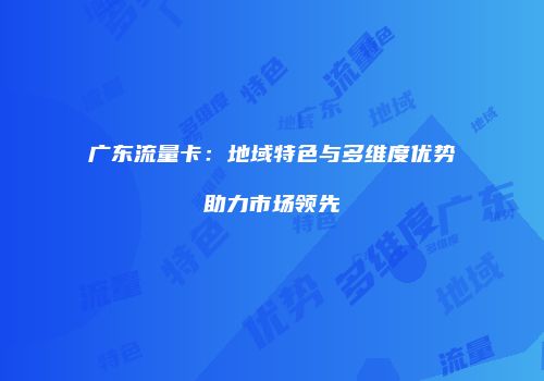 广东流量卡:地域特色与多维度优势助力市场领先