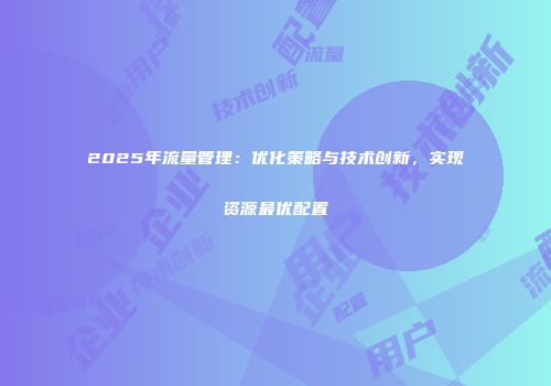 2025年流量管理:优化策略与技术创新,实现资源最优配置