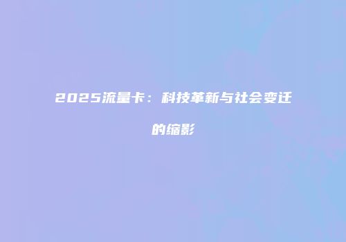 2025流量卡:科技革新与社会变迁的缩影
