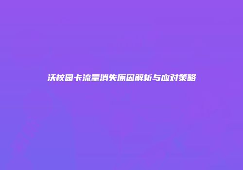 沃校园卡流量消失原因解析与应对策略