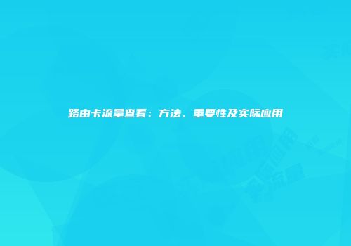 路由卡流量查看:方法、重要性及实际应用