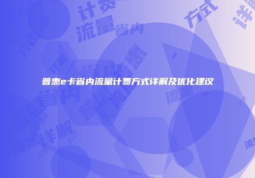 普惠e卡省内流量计费方式详解及优化建议