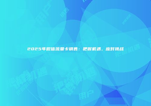 2025年微信流量卡销售：把握机遇，应对挑战