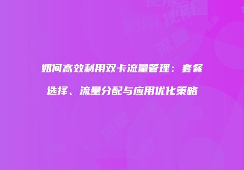 如何高效利用双卡流量管理:套餐选择、流量分配与应用优化策略
