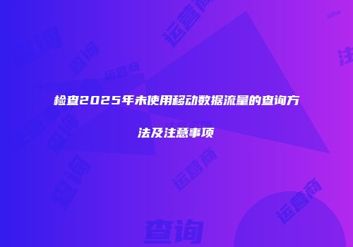 检查2025年未使用移动数据流量的查询方法及注意事项