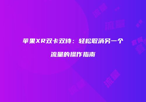 苹果XR双卡双待:轻松取消另一个流量的操作指南