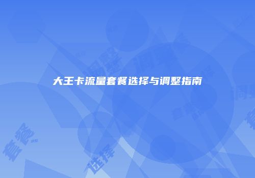 大王卡流量套餐选择与调整指南