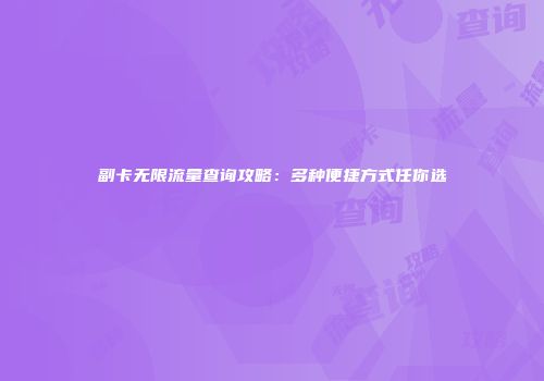 副卡无限流量查询攻略：多种便捷方式任你选