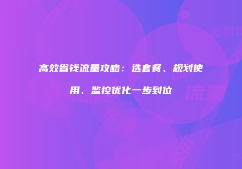 高效省钱流量攻略:选套餐、规划使用、监控优化一步到位