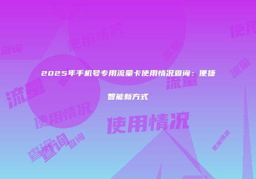 2025年手机号专用流量卡使用情况查询:便捷智能新方式