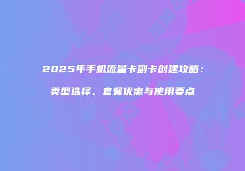 2025年手机流量卡副卡创建攻略:类型选择、套餐优惠与使用要点