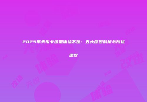 2025年天悦卡流量体验不佳:五大原因剖析与改进建议