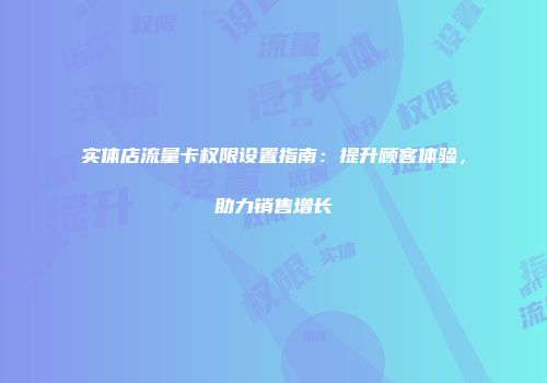 实体店流量卡权限设置指南：提升顾客体验，助力销售增长