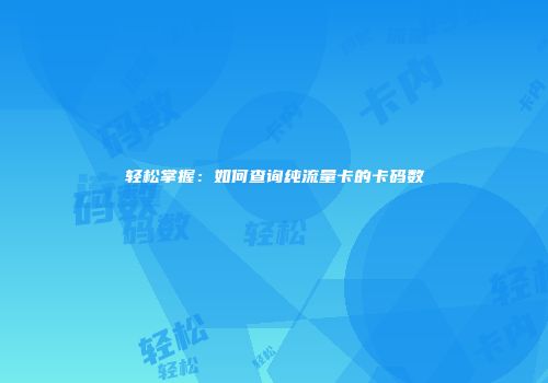 轻松掌握:如何查询纯流量卡的卡码数