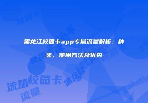 黑龙江校园卡app专属流量解析:种类、使用方法及优势