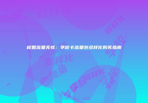 校园流量无忧：学校卡流量包多样化购买指南
