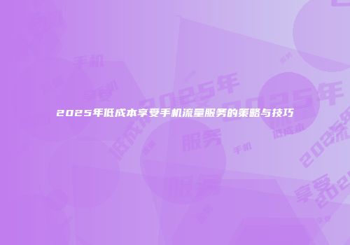 2025年低成本享受手机流量服务的策略与技巧