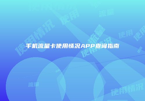 手机流量卡使用情况APP查询指南