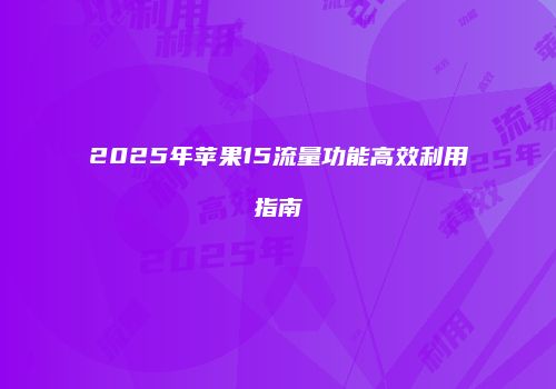 2025年苹果15流量功能高效利用指南