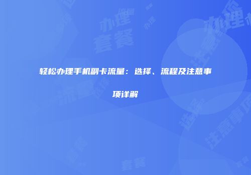 轻松办理手机副卡流量：选择、流程及注意事项详解