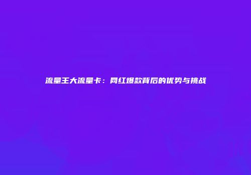 流量王大流量卡：网红爆款背后的优势与挑战