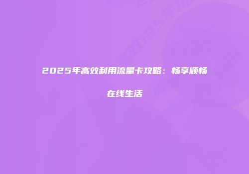 2025年高效利用流量卡攻略:畅享顺畅在线生活