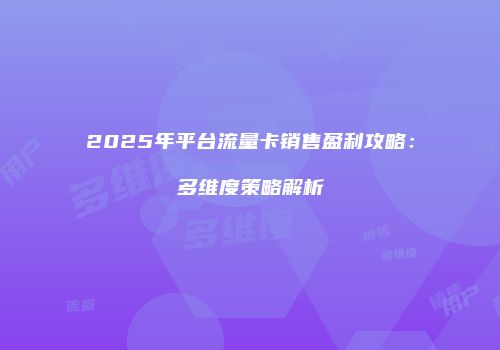2025年平台流量卡销售盈利攻略:多维度策略解析