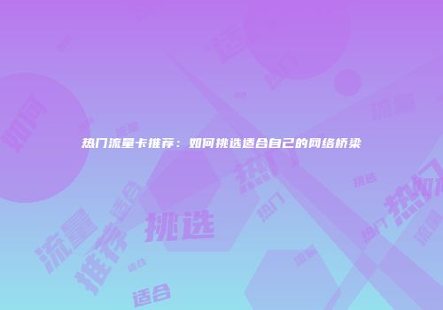 热门流量卡推荐:如何挑选适合自己的网络桥梁