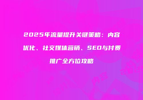 2025年流量提升关键策略：内容优化、社交媒体营销、SEO与付费推广全方位攻略