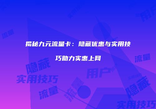 揭秘九元流量卡:隐藏优惠与实用技巧助力实惠上网