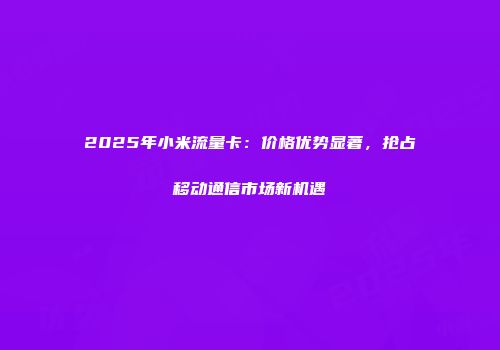 2025年小米流量卡：价格优势显著，抢占移动通信市场新机遇