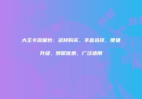 大王卡流量包：多样购买、丰富选择，便捷升级，频繁优惠，广泛适用
