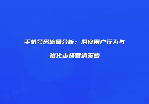 手机号码流量分析：洞察用户行为与优化市场营销策略