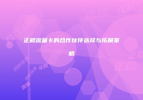 正规流量卡的合作伙伴选择与拓展策略
