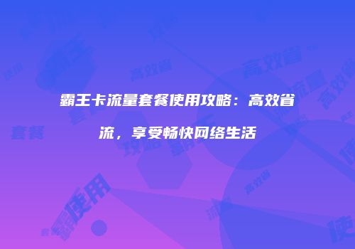 霸王卡流量套餐使用攻略：高效省流，享受畅快网络生活