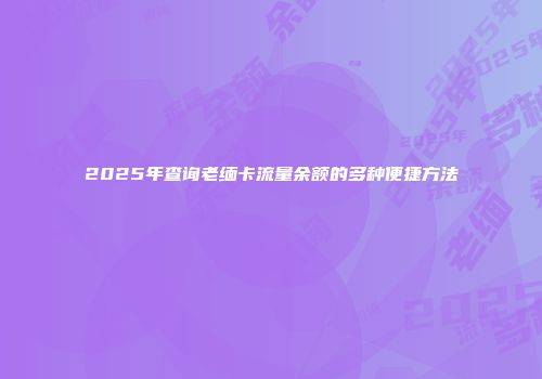 2025年查询老缅卡流量余额的多种便捷方法