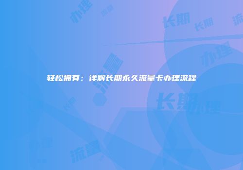 轻松拥有:详解长期永久流量卡办理流程